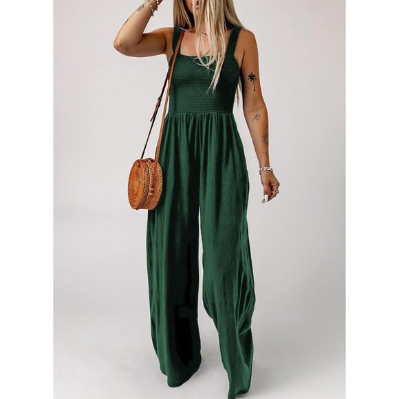 Emerald Smocked Wide Leg Jumpsuit - Picture 3 of 4